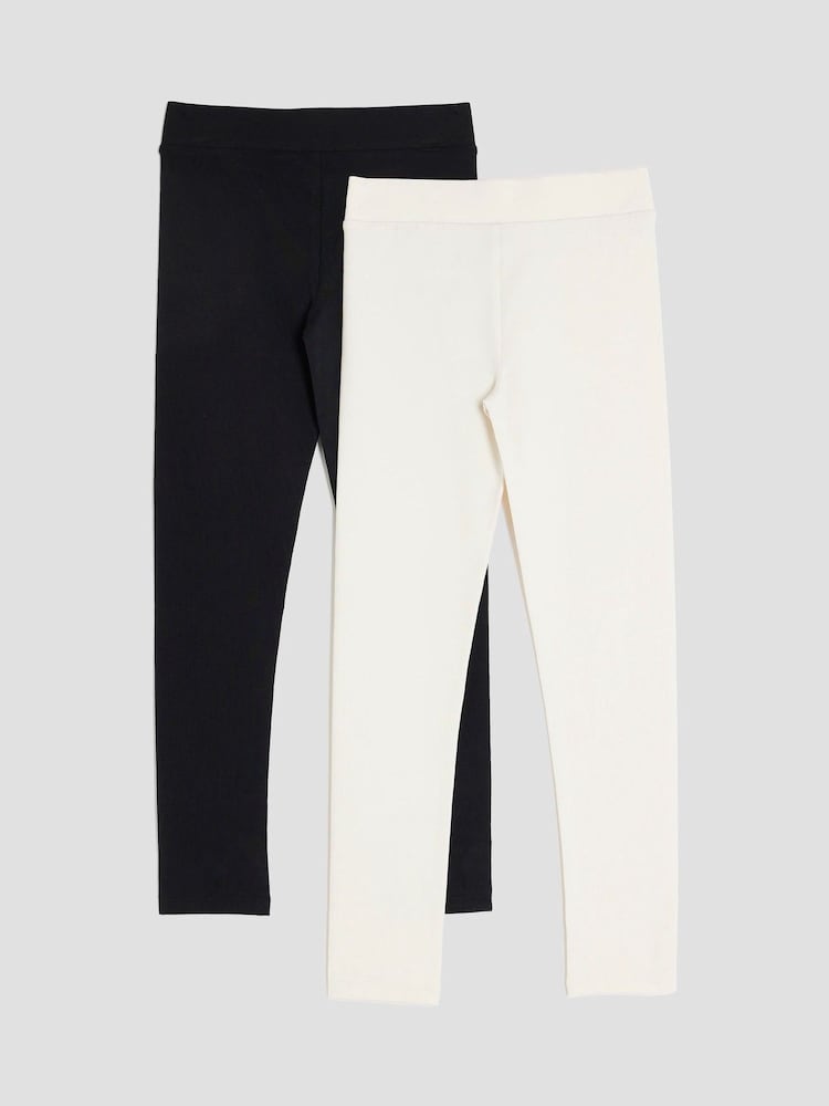River Island Cream Girls Cross Front Leggings 2 Pack - Image 2 of 4 River Island Cream Girls Cross Front Leggings 2 Pack - Image 2 of 4