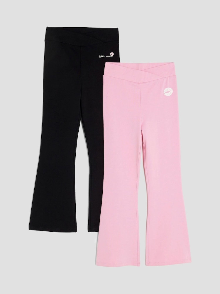 River Island Black Girls Cross Front Kickflare Trousers 2 Pack - Image 1 of 4