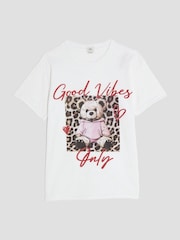 River Island White Girls Leopard Print Bear T-Shirt - Image 1 of 4