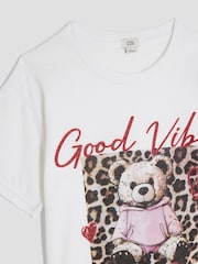 River Island White Girls Leopard Print Bear T-Shirt - Image 3 of 4