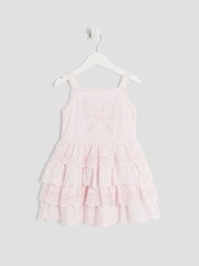 River Island Pink Girls Broderie Frill Bow Dress - Image 1 of 4