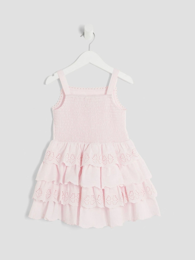 River Island Pink Girls Broderie Frill Bow Dress - Image 2 of 4