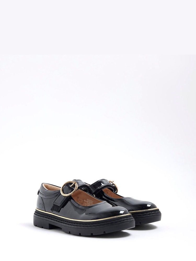 River Island Black Girls Oval Buckle Mary Jane Shoes - Image 2 of 5