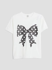 River Island White Girls Polka Dot Bow T-Shirt - Image 1 of 4