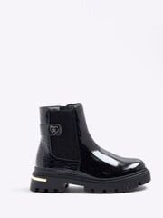 River Island Black Girls Patent Heart Strap Chelsea Boots - Image 1 of 5
