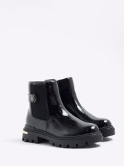 River Island Black Girls Patent Heart Strap Chelsea Boots - Image 2 of 5