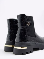 River Island Black Girls Patent Heart Strap Chelsea Boots - Image 4 of 5