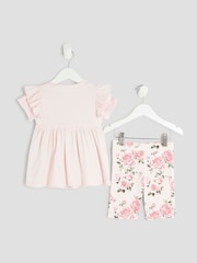 River Island Pink Girls Floral Print Bow Rib Top Set - Image 2 of 5