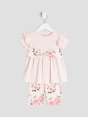 River Island Pink Girls Floral Print Bow Rib Top Set - Image 3 of 5