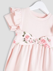 River Island Pink Girls Floral Print Bow Rib Top Set - Image 4 of 5