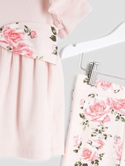 River Island Pink Girls Floral Print Bow Rib Top Set - Image 5 of 5