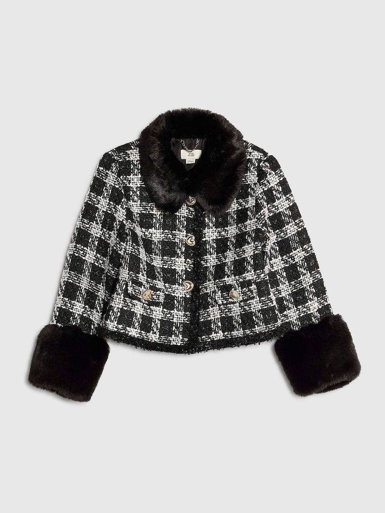 River Island Black Mono Check Boucle Jacket - Image 1 of 4