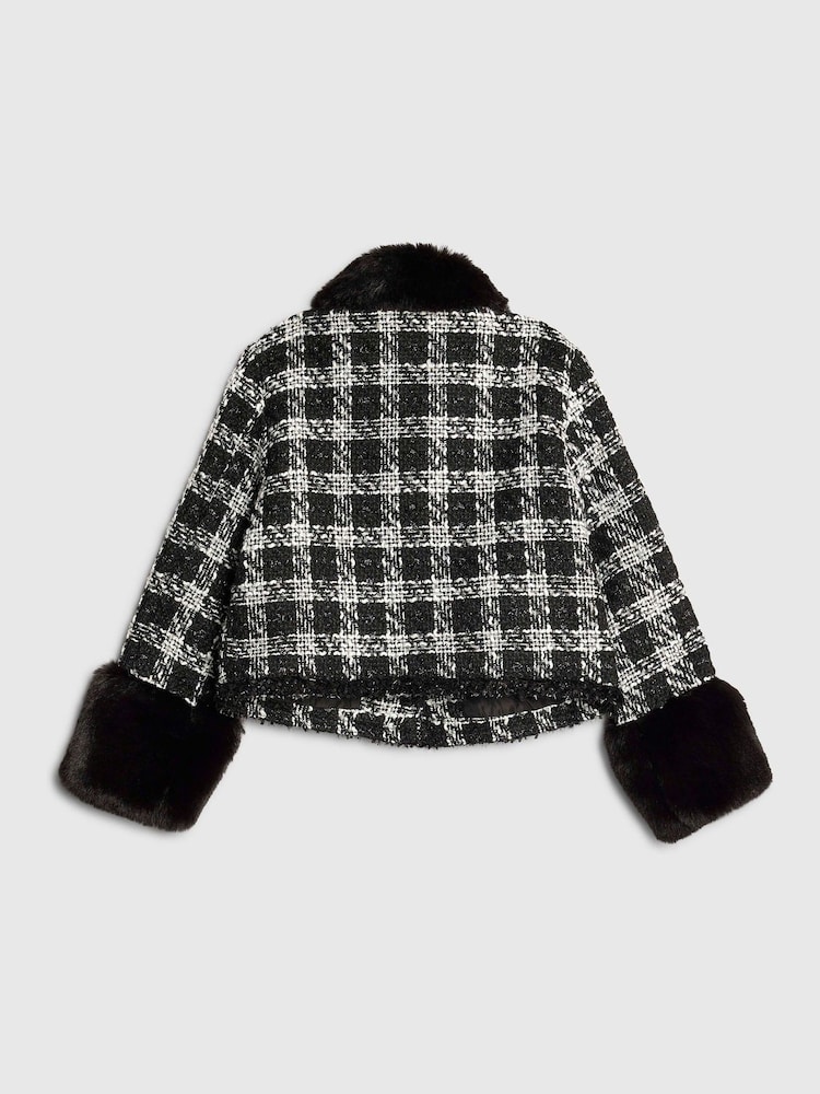 River Island Black Mono Check Boucle Jacket - Image 2 of 4