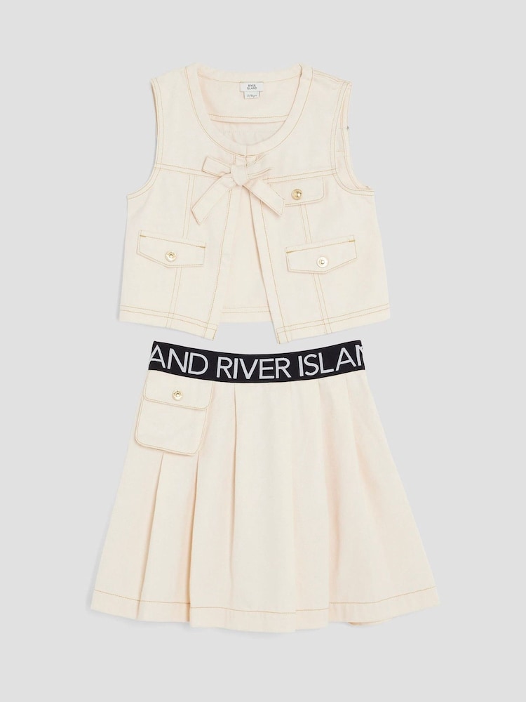 River Island Cream Girls Gilet Waistband Skirt Set - Image 1 of 4