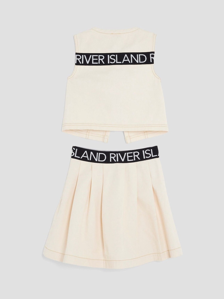 River Island Cream Girls Gilet Waistband Skirt Set - Image 2 of 4