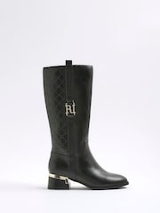 River Island Black Embossed Knee High Boots - Image 1 of 5