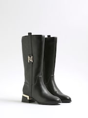 River Island Black Embossed Knee High Boots - Image 2 of 5