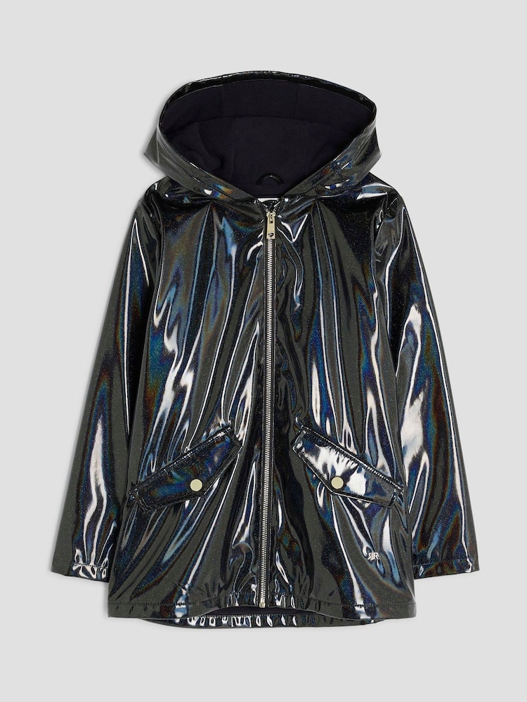 River Island Black Girls Glitter Rainmac Coat - Image 1 of 5 River Island Black Girls Glitter Rainmac Coat - Image 1 of 5