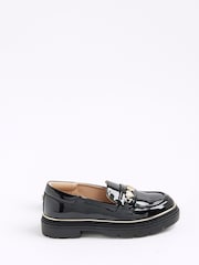 River Island Black Girls Patent Flower Chain Loafers - Image 1 of 4