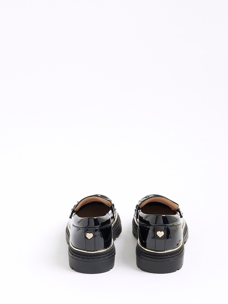 River Island Black Girls Patent Flower Chain Loafers - Image 2 of 4