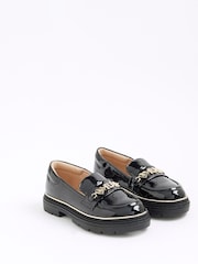 River Island Black Girls Patent Flower Chain Loafers - Image 3 of 4
