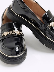 River Island Black Girls Patent Flower Chain Loafers - Image 4 of 4