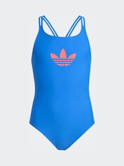 adidas Blue 3 Stripes U Back Kids Swimsuit - Image 1 of 5