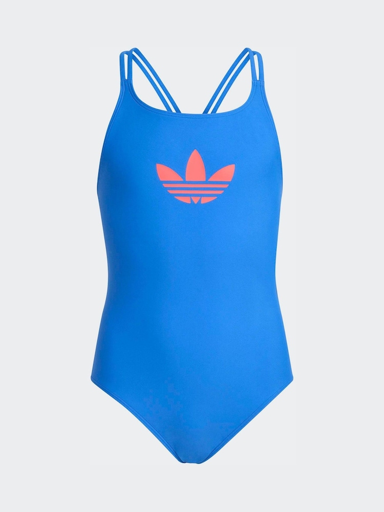 adidas Blue 3 Stripes U Back Kids Swimsuit - Image 1 of 5