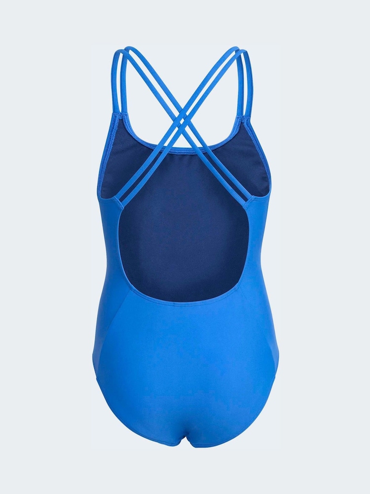 adidas Blue 3 Stripes U Back Kids Swimsuit - Image 2 of 5