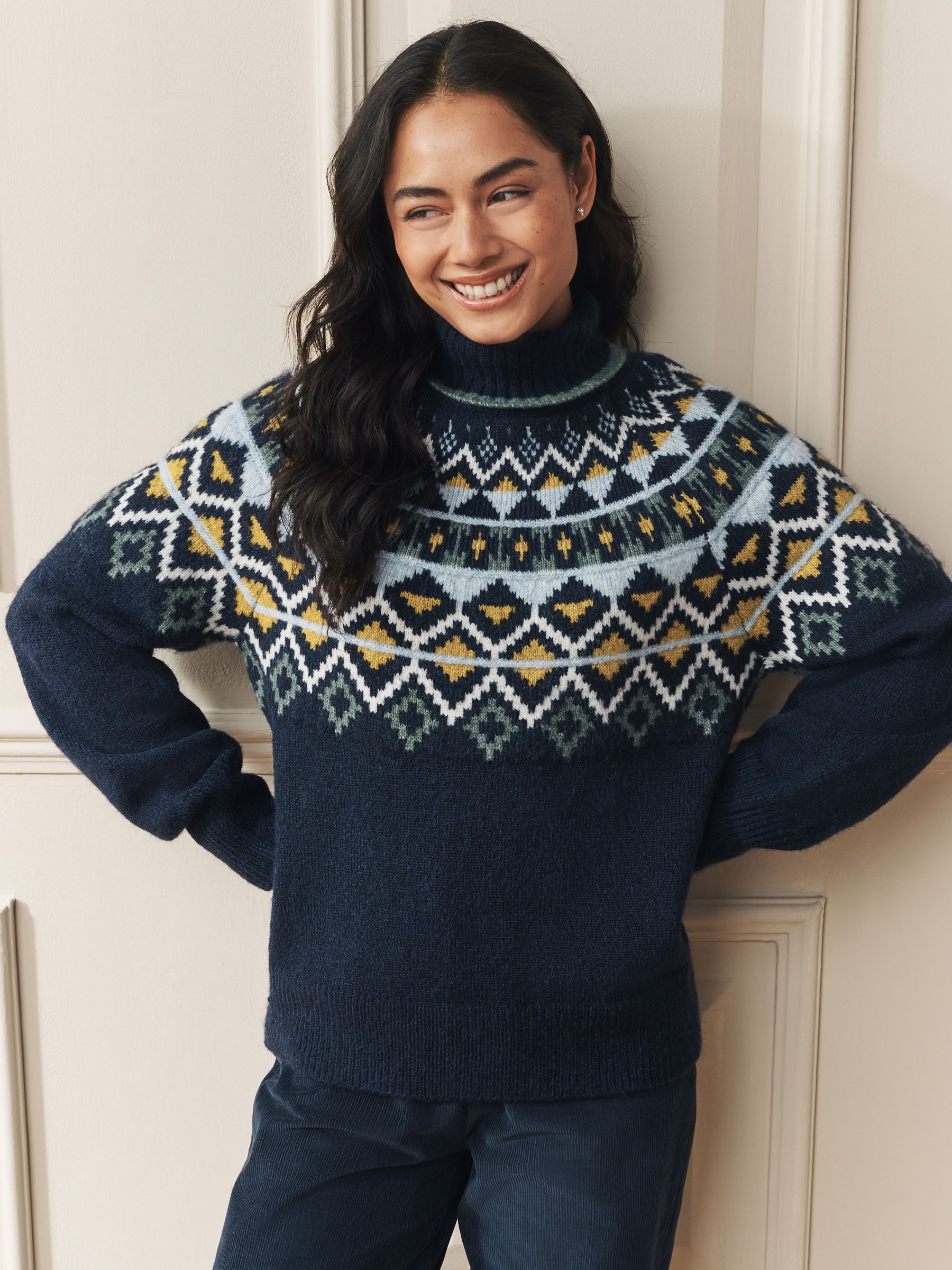 Buy Laura Ashley Blue Fairisle Pattern Roll Neck Jumper With Wool