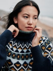Laura Ashley Blue Fairisle Pattern Roll Neck Jumper With Wool - Image 2 of 6