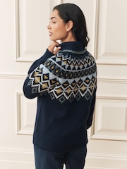Laura Ashley Blue Fairisle Pattern Roll Neck Jumper With Wool - Image 5 of 6