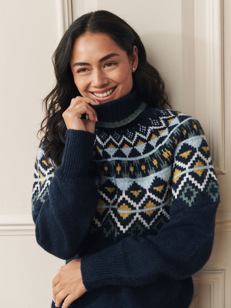 Laura Ashley Blue Fairisle Pattern Roll Neck Jumper With Wool - Image 6 of 6
