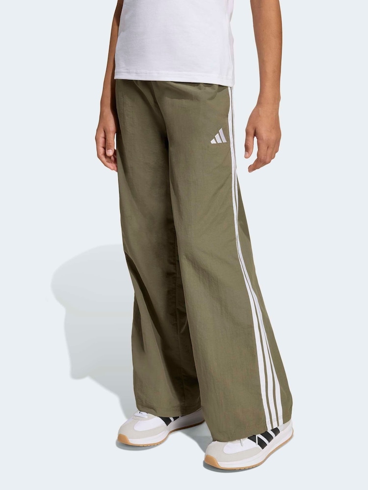 adidas Green 3-Stripes Woven Wide Leg Joggers - Image 1 of 6