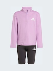 adidas Purple Quarter Zip Sweat Top and Shorts Little Kids Sports Set - Image 6 of 8