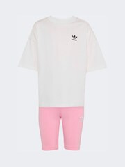 adidas Originals Pink Oversized T-Shirt and Cycling Shorts Little Kids Set - Image 6 of 10