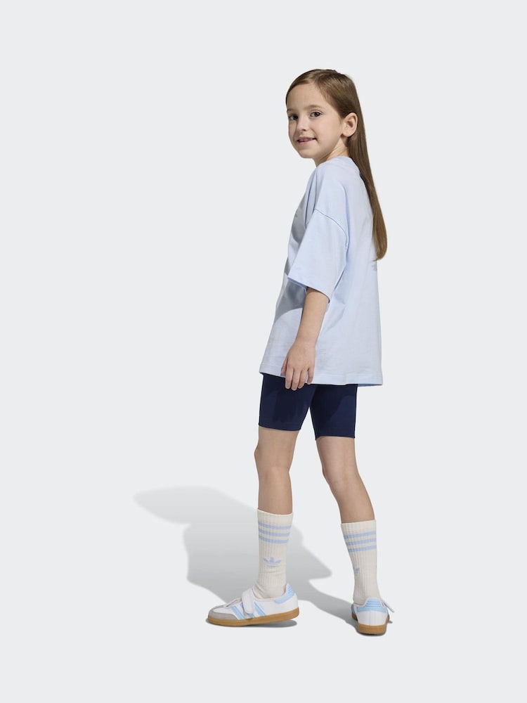 adidas Originals Blue Oversized T-Shirt and Cycling Shorts Little Kids Set - Image 2 of 10