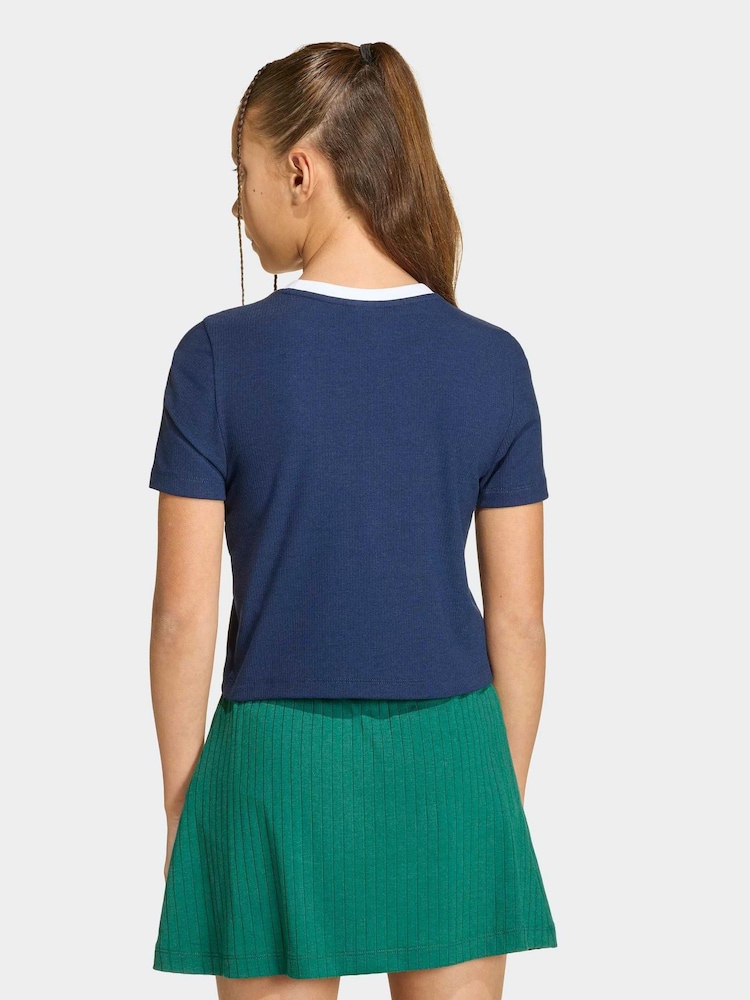 adidas Originals Blue Crop Mini Rib T-Shirt - Image 2 of 6 adidas Originals Blue Crop Mini Rib T-Shirt - Image 2 of 6