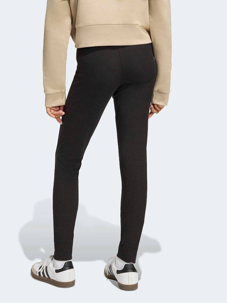 adidas Originals Black Mid Waist Mini Rib Leggings - Image 2 of 5