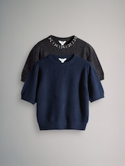 The Set Embellished Charcoal Grey/Navy Blue 2 Pack Knitted T-Shirts - Image 1 of 5