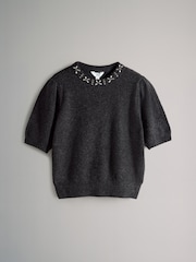 The Set Embellished Charcoal Grey/Navy Blue 2 Pack Knitted T-Shirts - Image 2 of 5