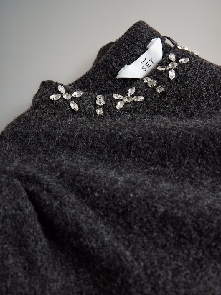 The Set Embellished Charcoal Grey/Navy Blue 2 Pack Knitted T-Shirts - Image 5 of 5