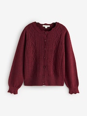 Laura Ashley Burgundy Red Pointelle Button Through Scallop Cardigan With A Touch Of Wool - Image 4 of 6