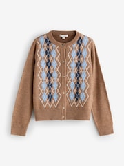 Laura Ashley Tan Brown Argyle Knit Cardigan with A Touch Of Wool - Image 1 of 3