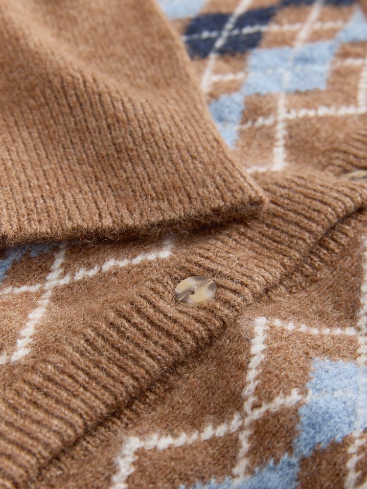 Laura Ashley Tan Brown Argyle Knit Cardigan with A Touch Of Wool - Image 3 of 3