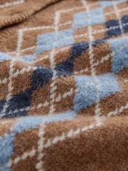 Laura Ashley Tan Brown Argyle Knit Cardigan with A Touch Of Wool - Image 7 of 8