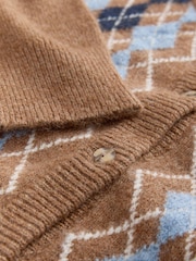 Laura Ashley Tan Brown Argyle Knit Cardigan with A Touch Of Wool - Image 8 of 8