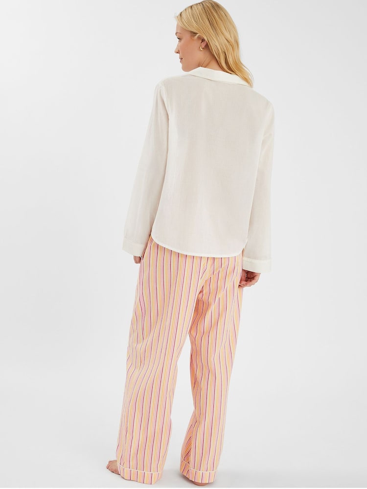 Accessorize Pink Embroidered Stripe Long Pyjamas Set - Image 2 of 4