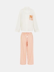 Accessorize Pink Embroidered Stripe Long Pyjamas Set - Image 4 of 4