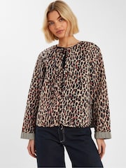 Accessorize Animal Leopard Print Tie Front Quilted Jacket - Image 1 of 4